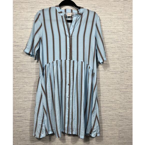 Ichi Hayden Shirt Dress Is A Light Blue, Beige, And Black Striped / Size-XSmall - Picture 2 of 12
